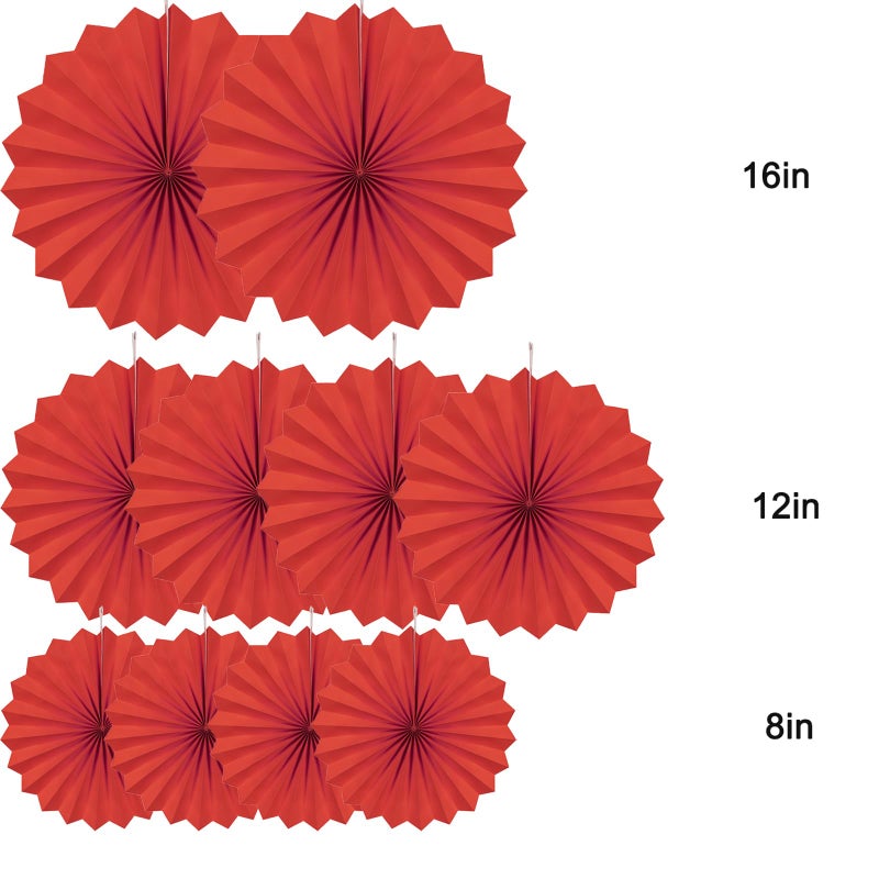 AimtoHome Party Hanging Paper Fans Decorations Set, Red Round Paper Fan Ceiling Party Decoration Suppiles,Set of 10 - Image 3